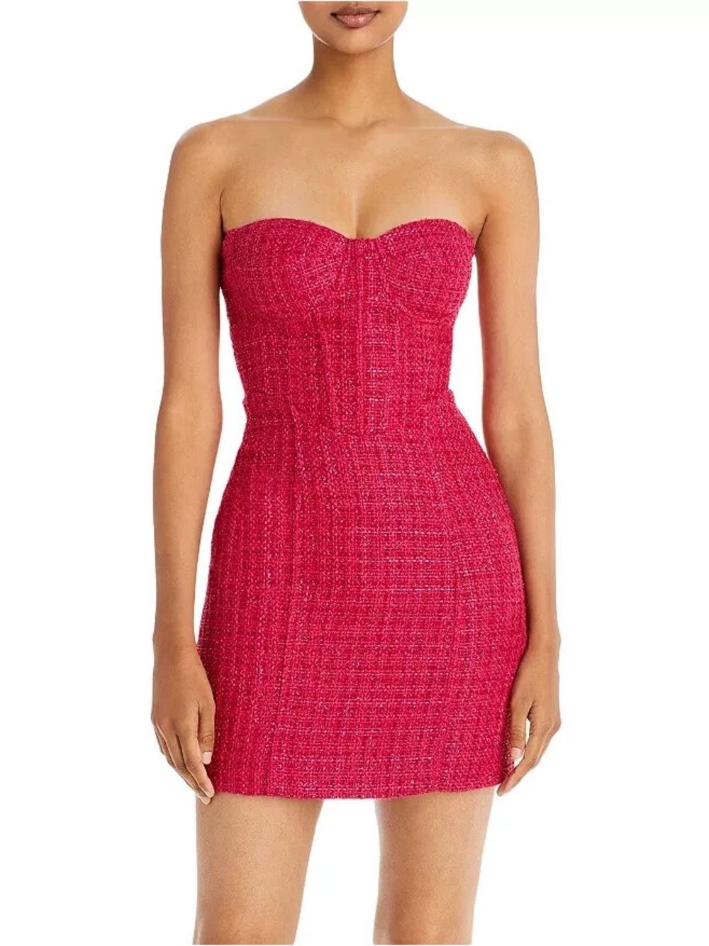 Aqua Strapless Pink Tweed Mini Dress
